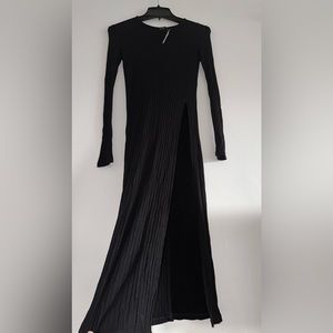 Black size S long sleeve knit material bodycon dress with leg slit new with tags